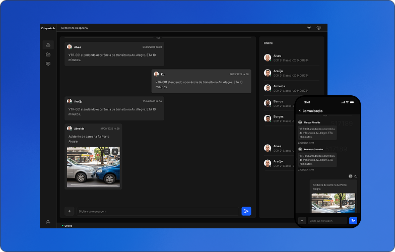 Chat centralizado entre despachante e viatura