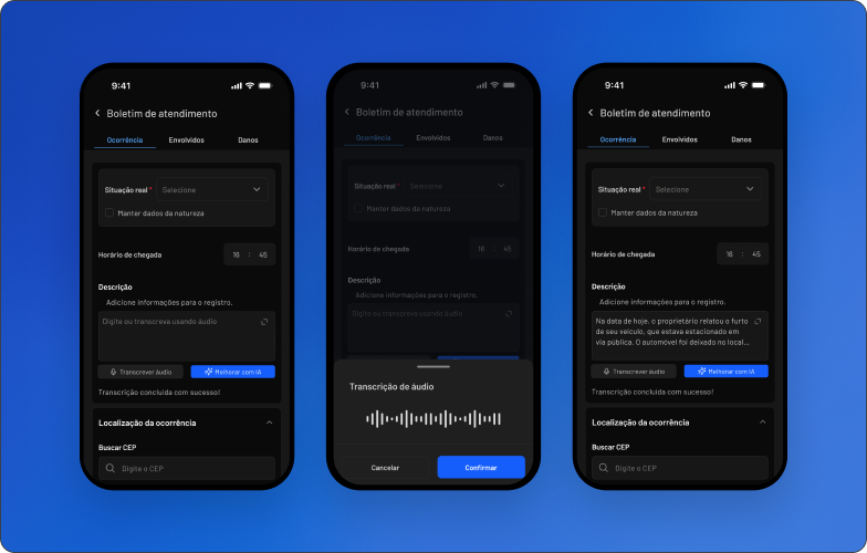 App mobile — transcrição de áudio
